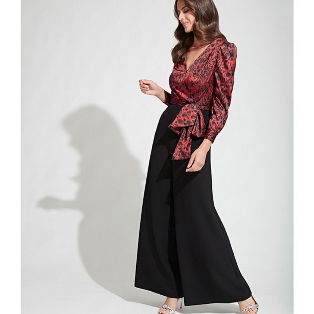Tahari ASL Animal Print Faux Wrap Crepe Jumpsuit
